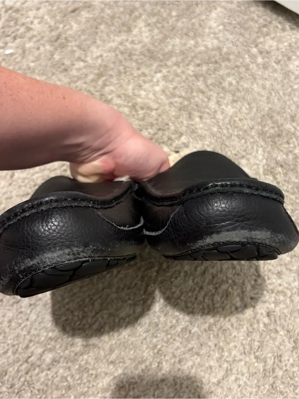 Men's Black Leather Slip-On Shearling Lined Slippers
